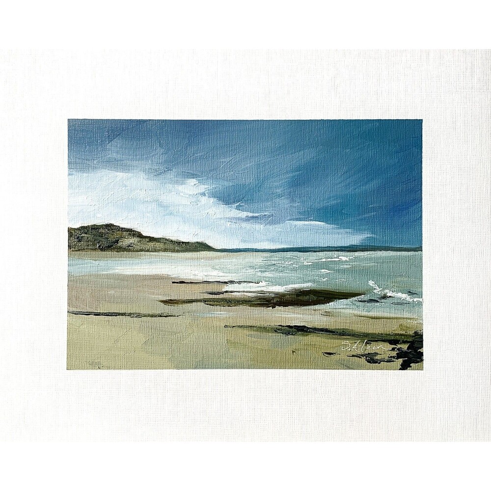 8x10 Maine Original Oil Painting Seascape Coastal Art Moody Clouds Beach Signed